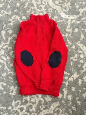 Tommy Hilfiger Red Zip Mock-Neck Sweater with Gray Trim